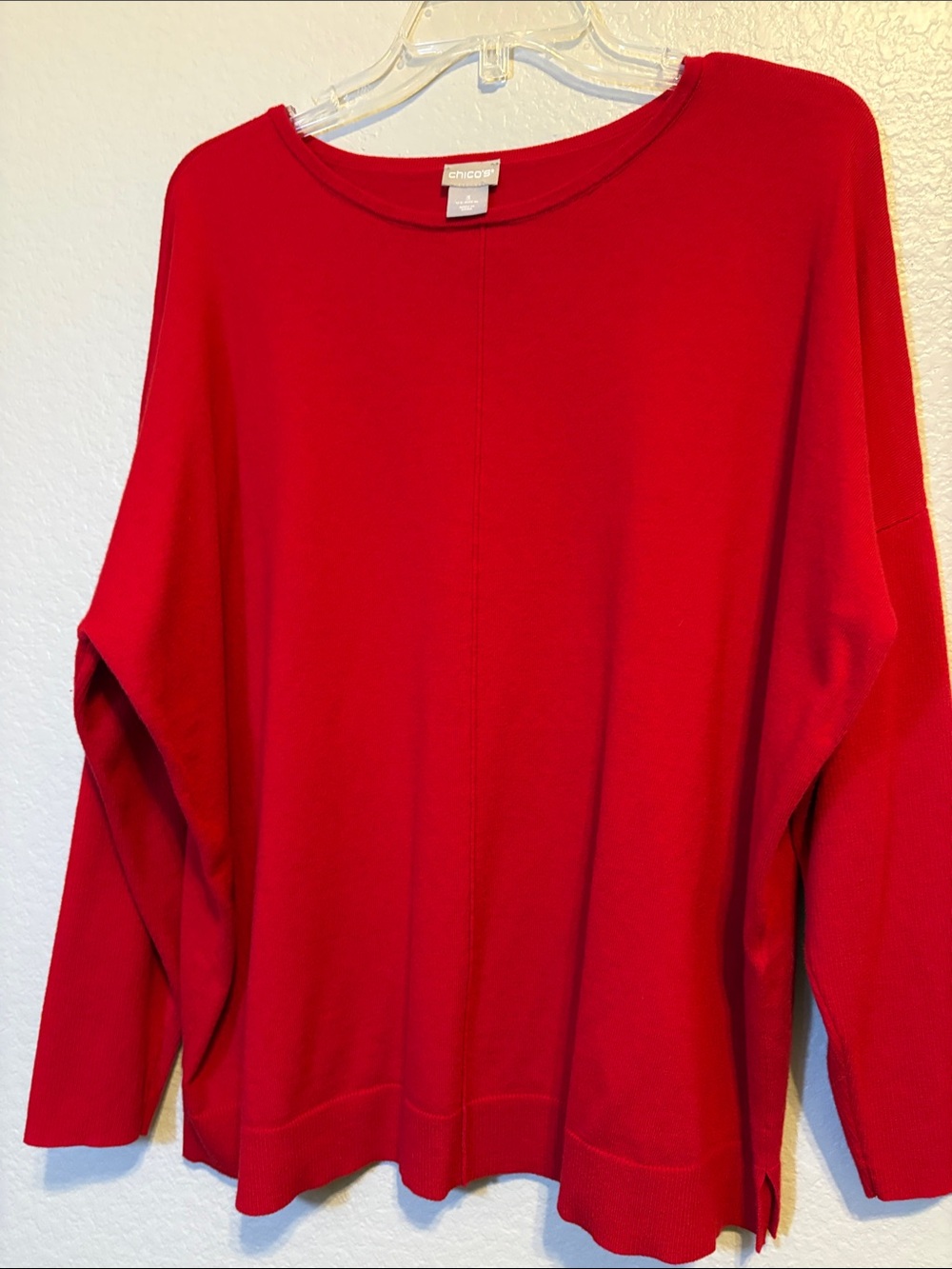 Chico's Bright Red Boatneck Long-Sleeve Top